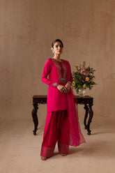 Maria Osama Khan - Peony  - FUSHIA PINK - RAWSILK & Organza - 3 Piece