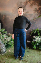 Hummingbirdspk - Navy Blue Wide Leg cotton Denim Pants - 1 Piece