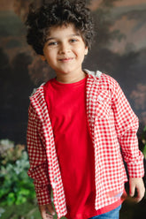 Hummingbirdspk - Red Checkered Hoodie Flannel Shirt - 1 Piece