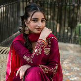 Omal by Komal - Dilbar Khaddar Suit For Women - Plum - 3 Piece