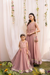 Hummingbirds - Champagne & Gold Embroidered Dress For Girl