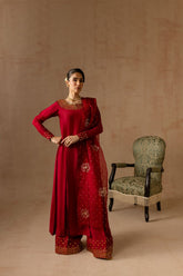Maria Osama Khan - Ruby  - RED - RAWSILK & Organza - 3 Piece