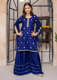 Modest - Rawsilk Embroidered Gharara For Girl - Blue - 3 Piece