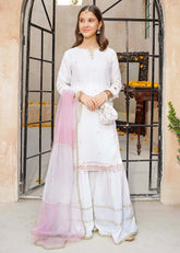 Modest - Chiffon Embroidered Gharara For Girl - White - 3 Piece