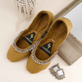JootiShooti - Beaded Halo Camel Brown Khussa For Women
