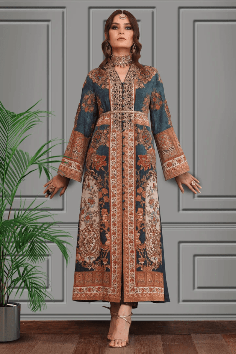 Shamaeel - Silk Printed Long Shirt with Banarasi Pants - Studio by TCS