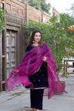 Omal by Komal - Phulkari - Purple - Velvet & Organza - 3 Piece