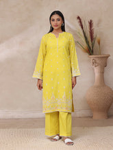 Oaks - Embroidered Slub Suit For Women - Yellow - 2 Piece