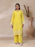 Oaks - Embroidered Slub Suit For Women - Yellow - 2 Piece