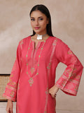 Oaks - Embroidered Slub Suit For Women - Orange - 2 Piece