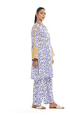 Oaks - Embroidered Pret Shirt Trouser Lawn White & Blue - 2 Piece