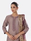 Oaks - Embroidered Pret Shirt Trouser Cotton Silk Grey & Purple - 2 Piece