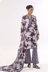 Oaks - Printed Unstitched Swiss Lawn Black & Blue - OL3P-6342-A - 3 Piece - Unstitch