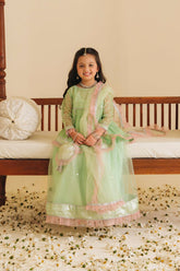 Hummingbirdspk - Zinnia Mint & Peach Lengha Set 4 Piece