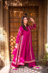 Omal by Komal - Zeenia - Plum - Paper Cotton & Chiffon - 3 Piece