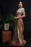 Shamaeel - GREEN FRORAL SAARI - Soft Net & Satin Silk/Raw Silk