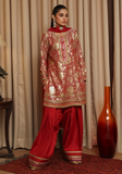 Huma Adnan - Mahveen - Red - Raw Silk - 3 Piece