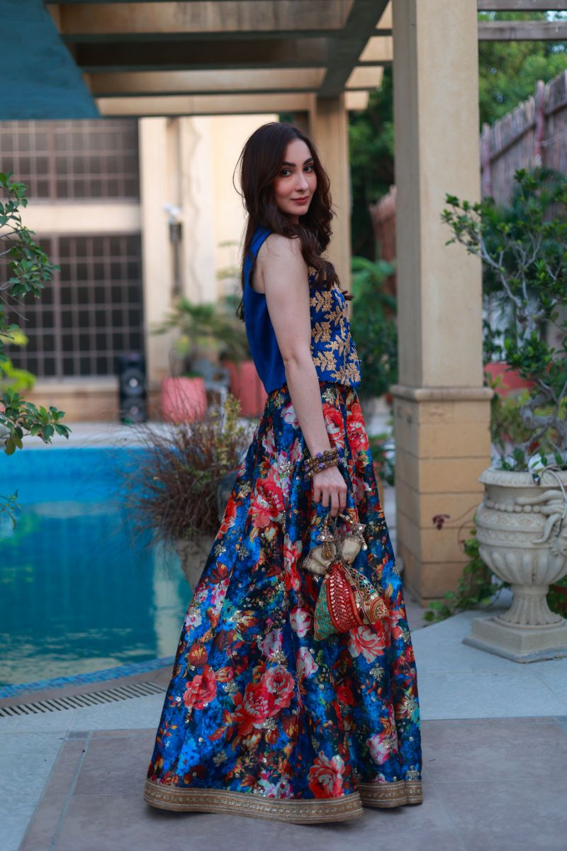 Huma Adnan - Urooj - Blue - Silk - 2 Piece