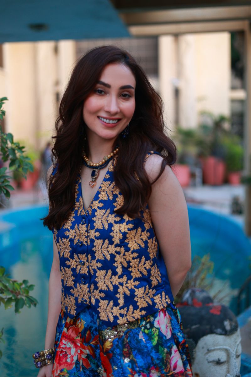 Huma Adnan - Urooj - Blue - Silk - 2 Piece
