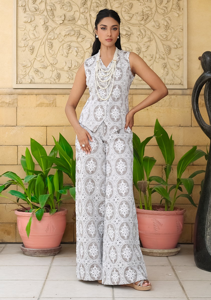 Huma Adnan - Zaha - Chikankari - Grey - 2 Piece