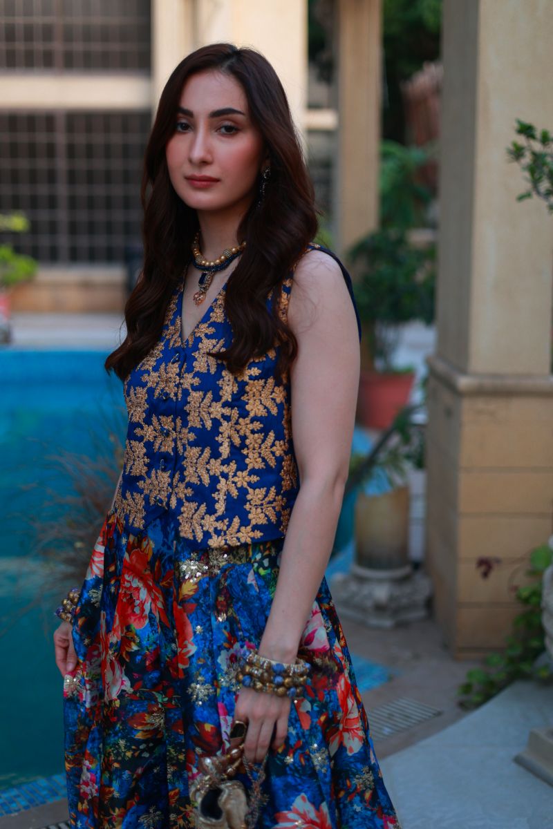Huma Adnan - Urooj - Blue - Silk - 2 Piece