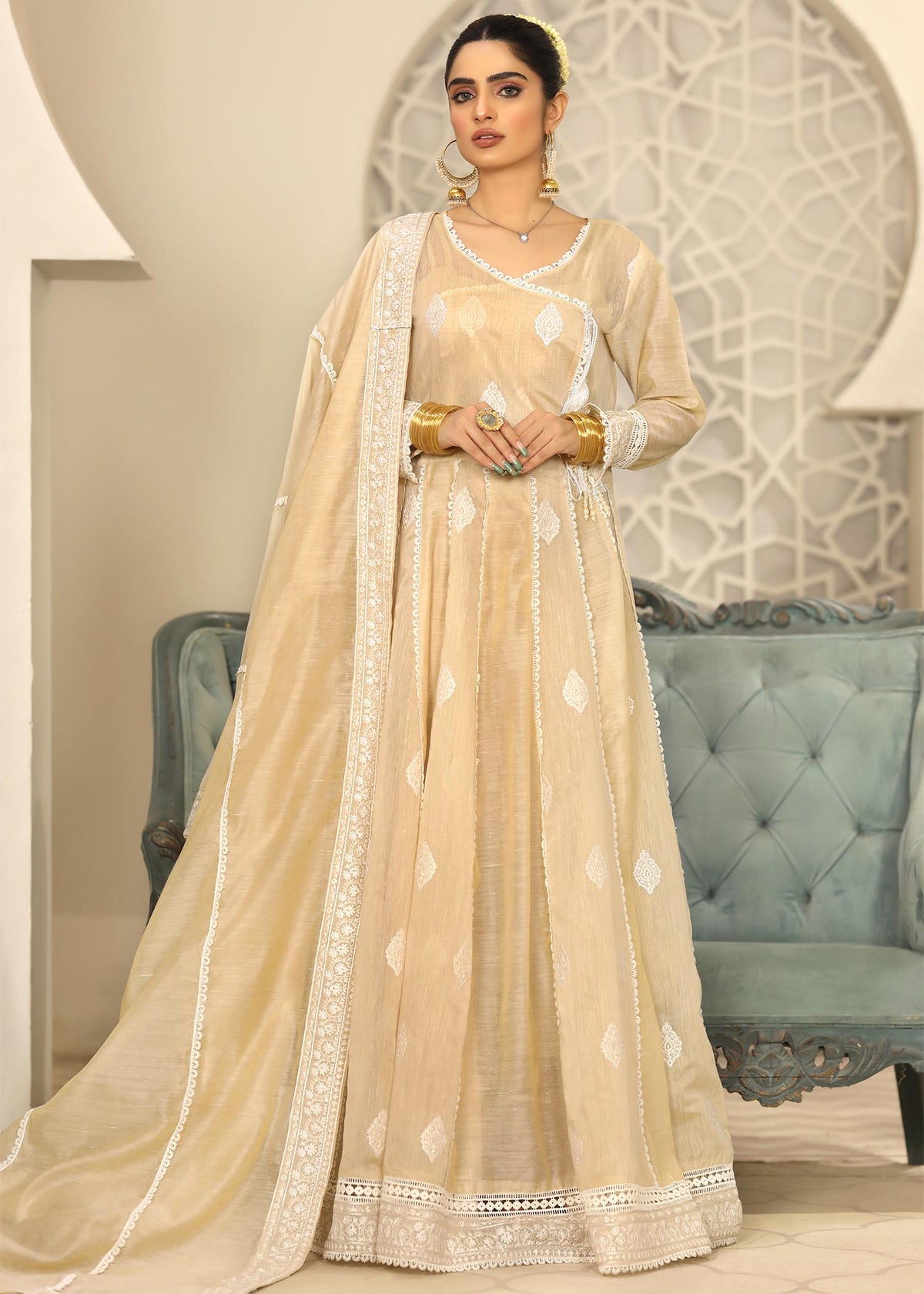 Laleen SHAAKH Pishwas Beige 3 Piece