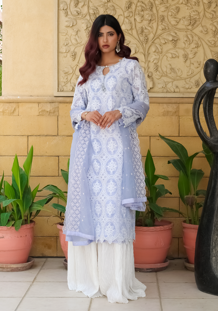 Huma Adnan - Sheen - Ice Blue - Chikankari & Cotton - 3 Piece