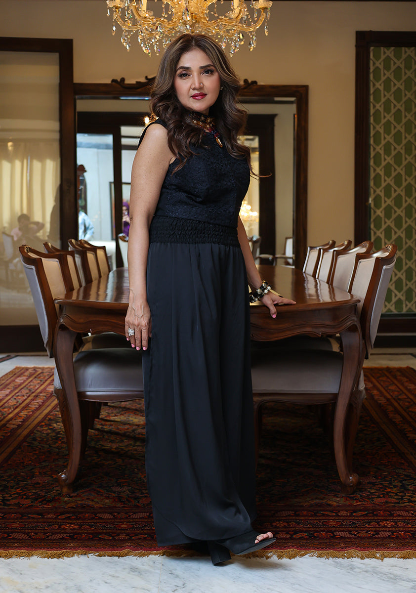 Huma Adnan - Zawiya - Chikankari & Chiffon - Black - 2 Piece
