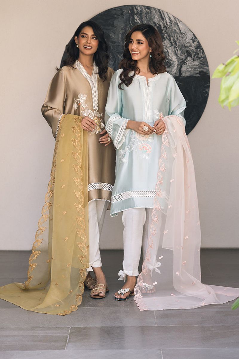 Deepak Perwani - Kut326 - Shisha Silk - Powder Blue - 3 Piece
