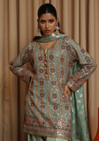 Huma Adnan - Miraal - Sage Green - Raw Silk - 3 Piece