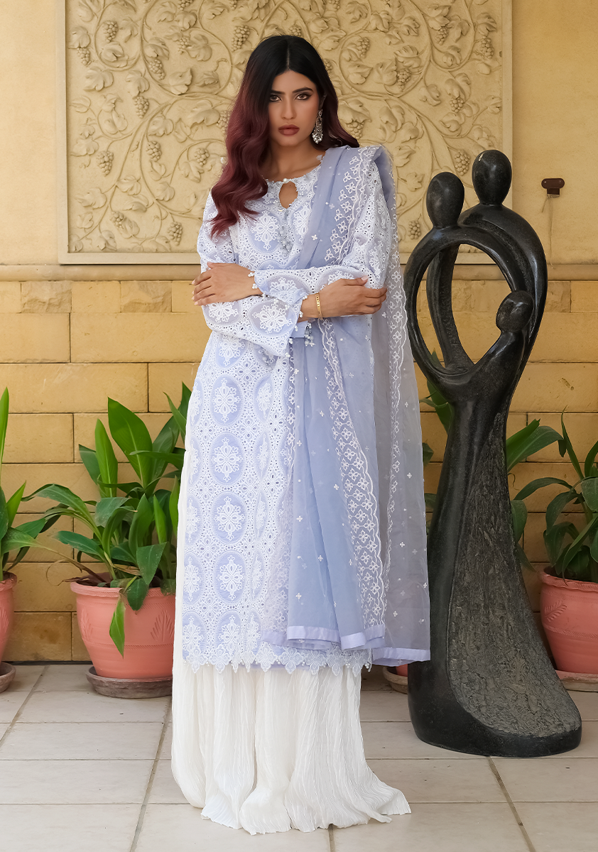 Huma Adnan - Sheen - Ice Blue - Chikankari & Cotton - 3 Piece