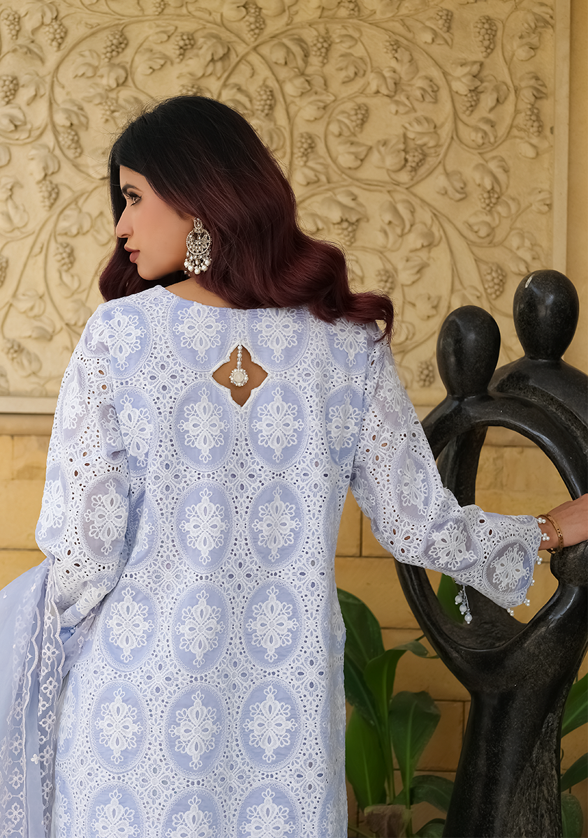 Huma Adnan - Sheen - Ice Blue - Chikankari & Cotton - 3 Piece