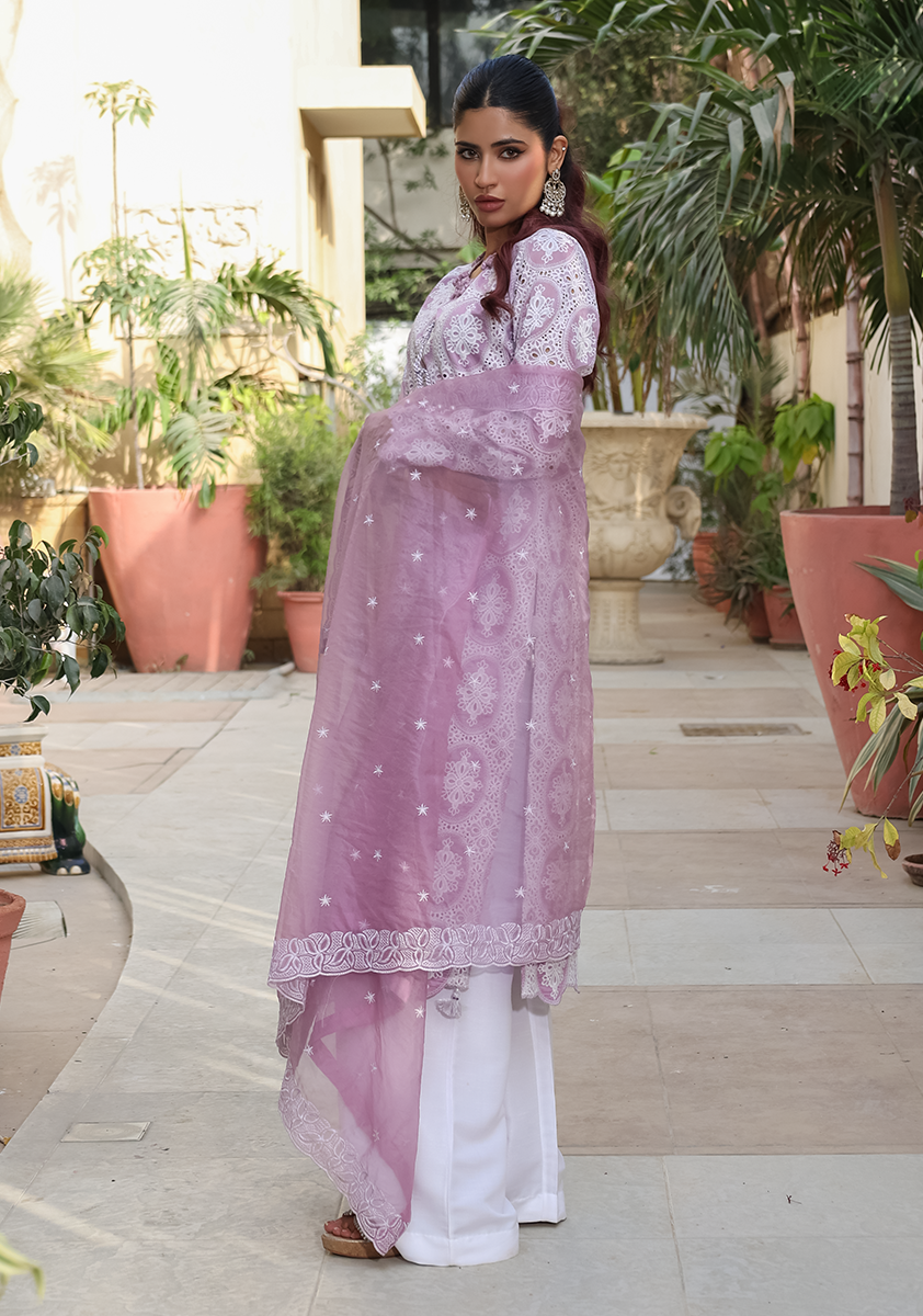 Huma Adnan - Falak - Chikankari - Purple & White - 3 Piece