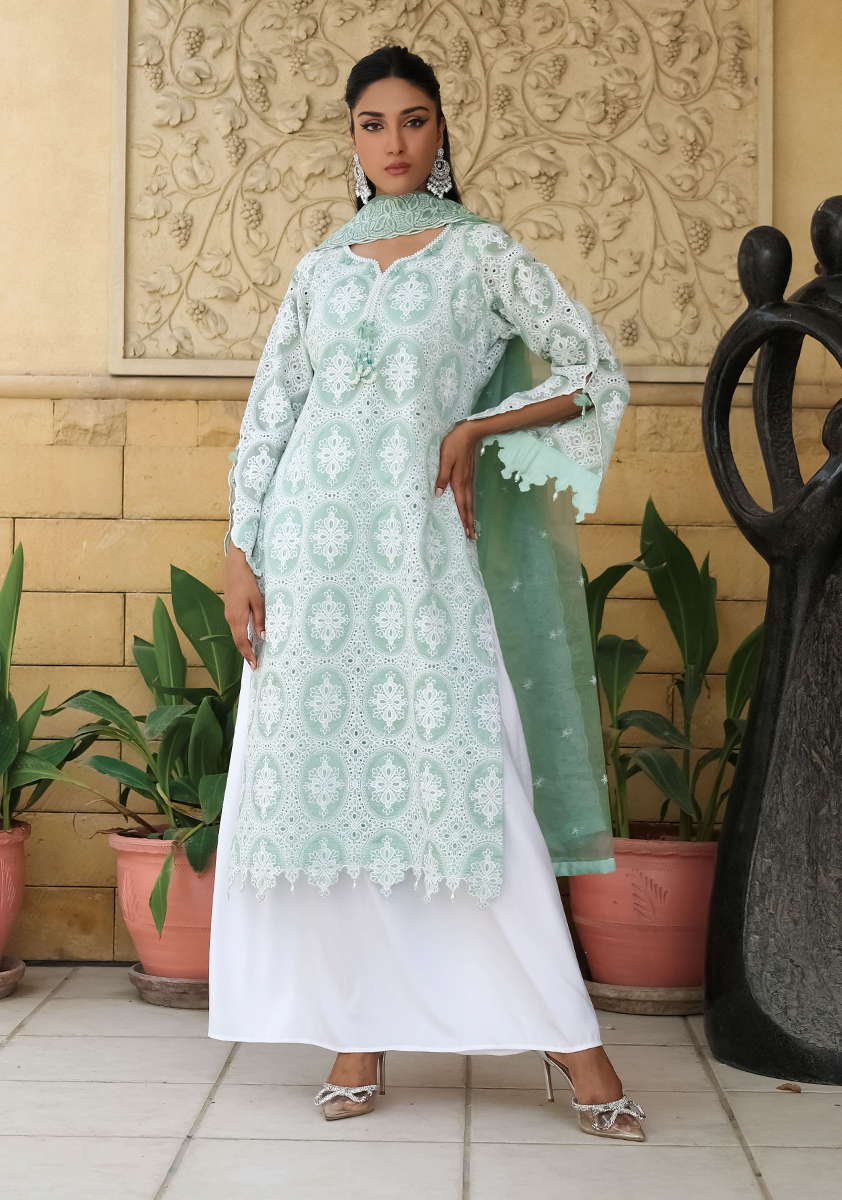 Huma Adnan - Mareeha - Chikankari - Sage Green - 3 Piece