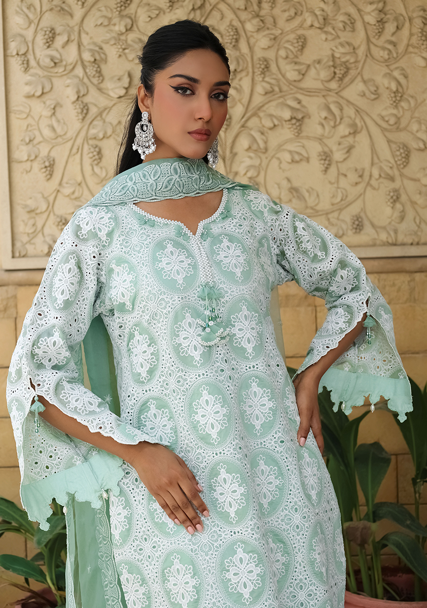 Huma Adnan - Mareeha - Chikankari - Sage Green - 3 Piece