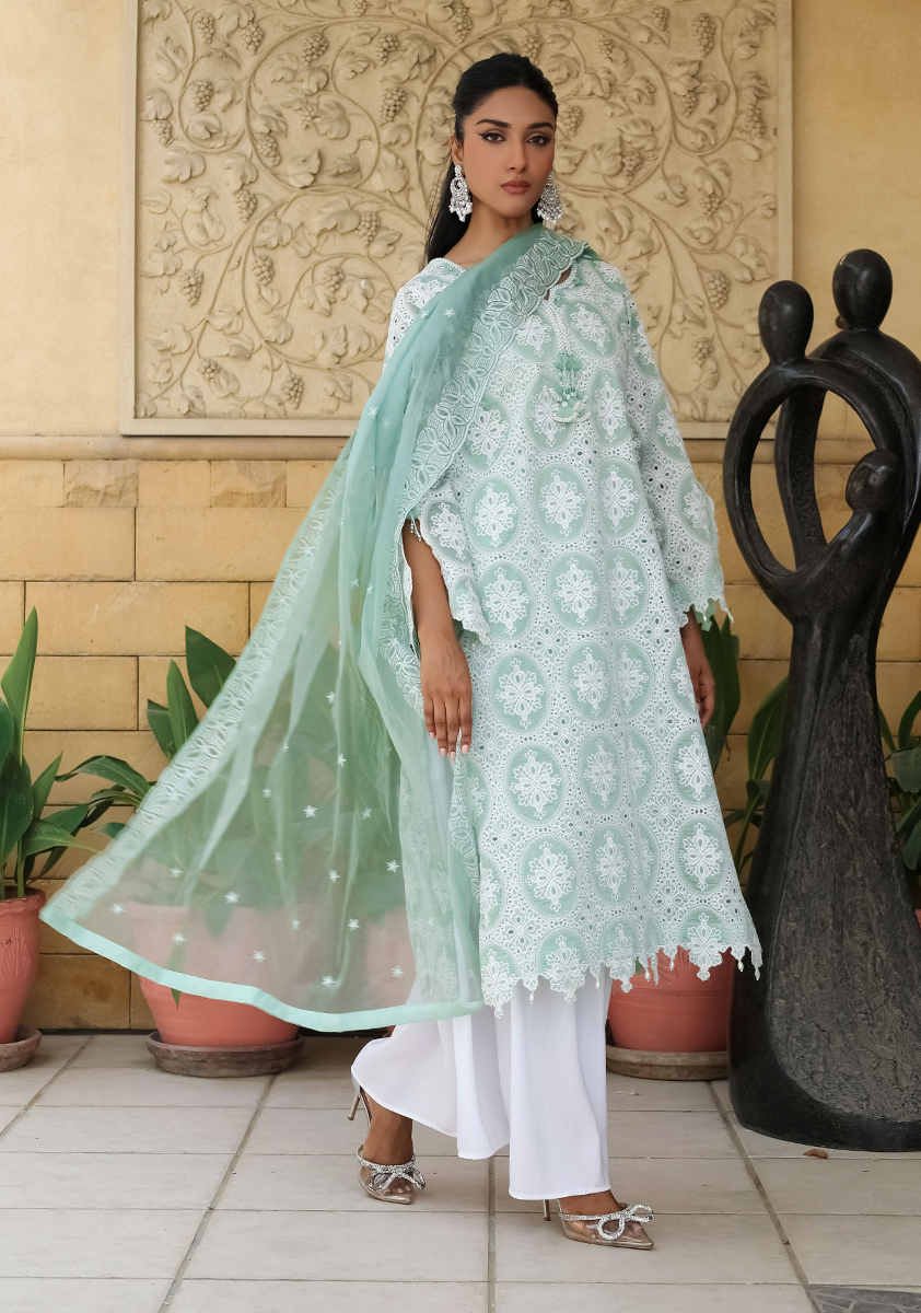 Huma Adnan - Mareeha - Chikankari - Sage Green - 3 Piece