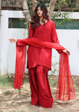 Huma Adnan - Suhana - Raw Silk - Red - 3 Piece