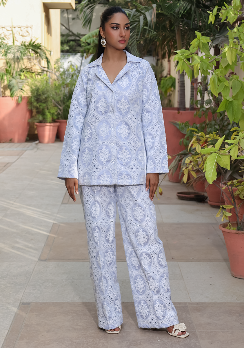 Huma Adnan - Reyah - Chikankari - Ice Blue - 2 Piece
