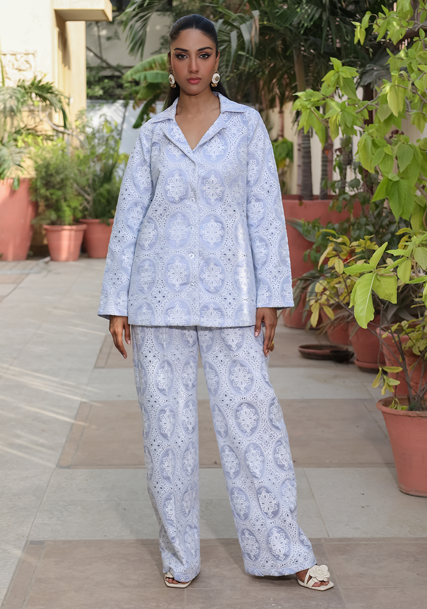 Huma Adnan - Reyah - Chikankari - Ice Blue - 2 Piece