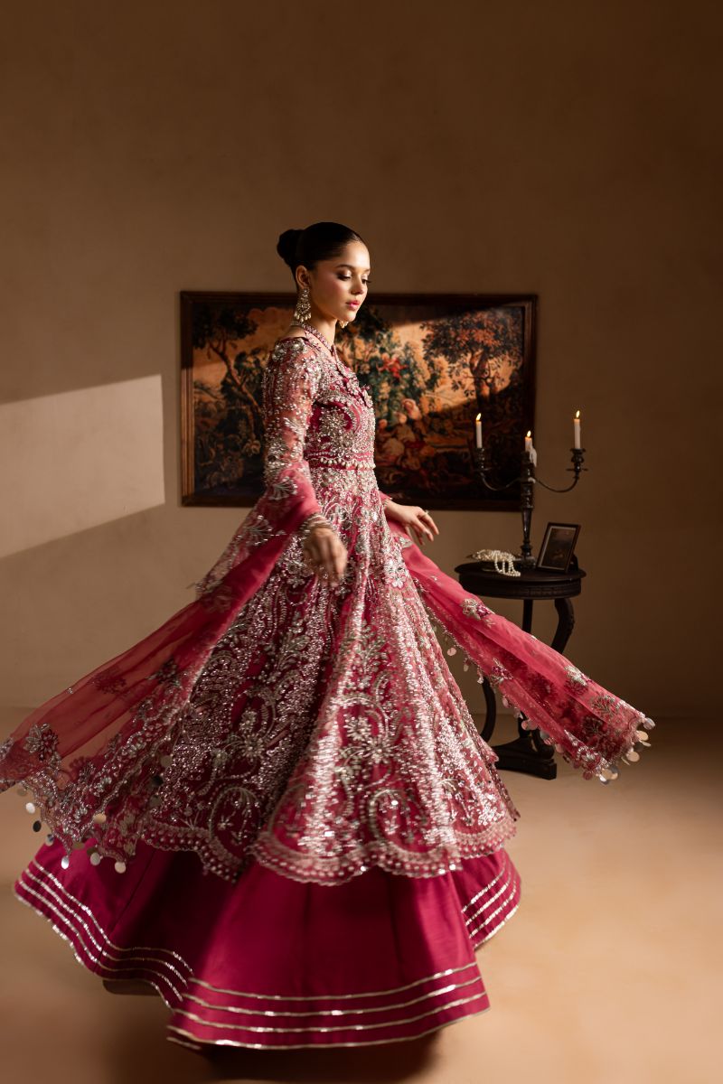 Maria Osama Khan - Nayab - FROCK & LEHNGA - MAGENTA - ORGANZA & PK RAWSILK - 3 Piece
