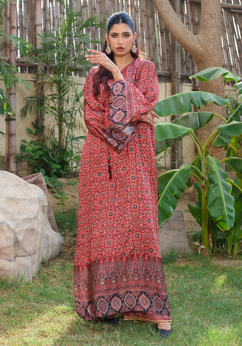 Huma Adnan - zarlish - Kaftan - Red - Silk - 2 Piece