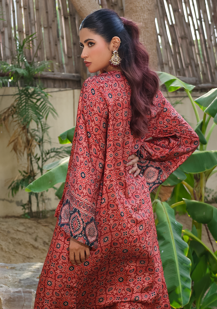 Huma Adnan - zarlish - Kaftan - Red - Silk - 2 Piece