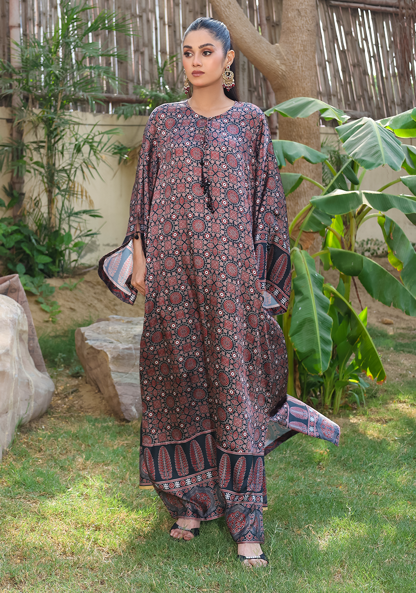 Huma Adnan - Adeen - Kaftan - Black - Silk - 2 Piece