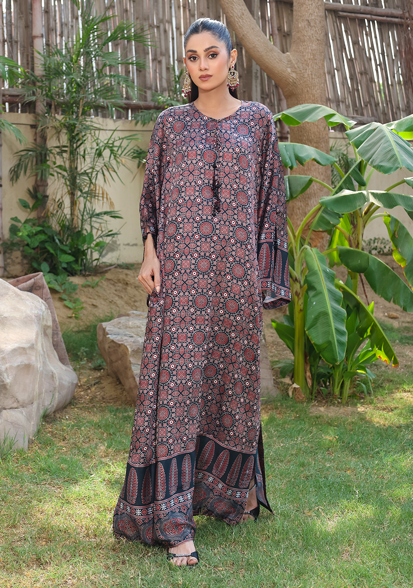 Huma Adnan - Adeen - Kaftan - Black - Silk - 2 Piece