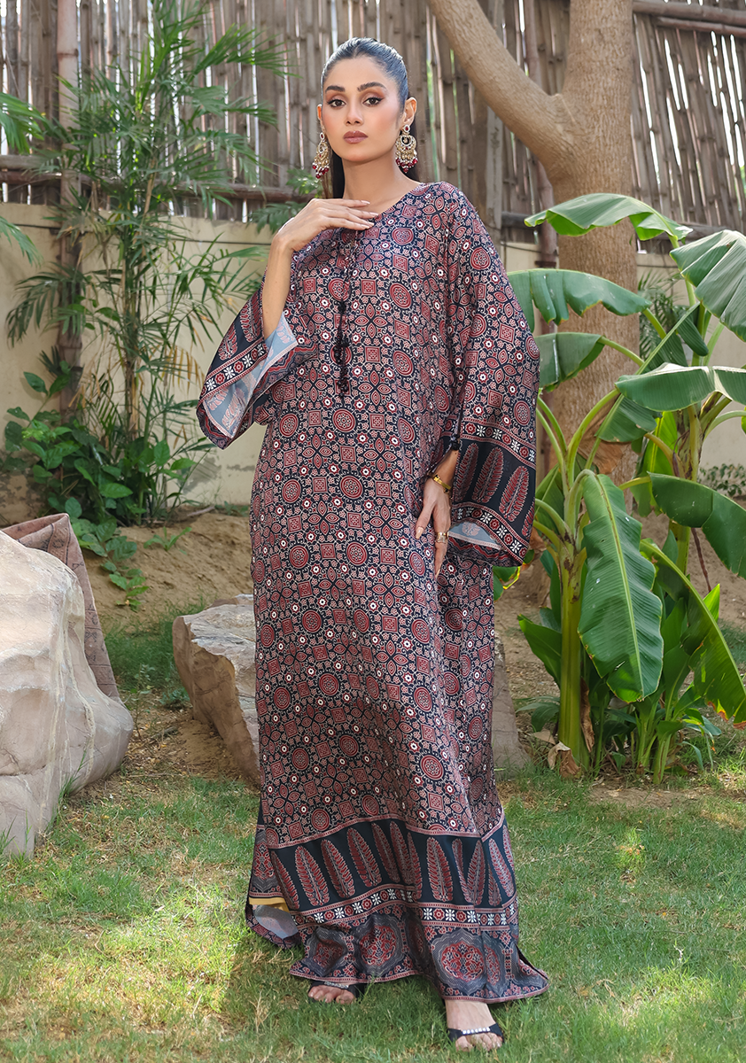 Huma Adnan - Adeen - Kaftan - Black - Silk - 2 Piece
