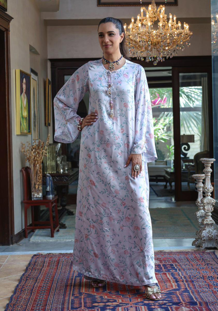 Huma Adnan - Nazia - Kaftan - Steel Grey - Silk - 2 Piece