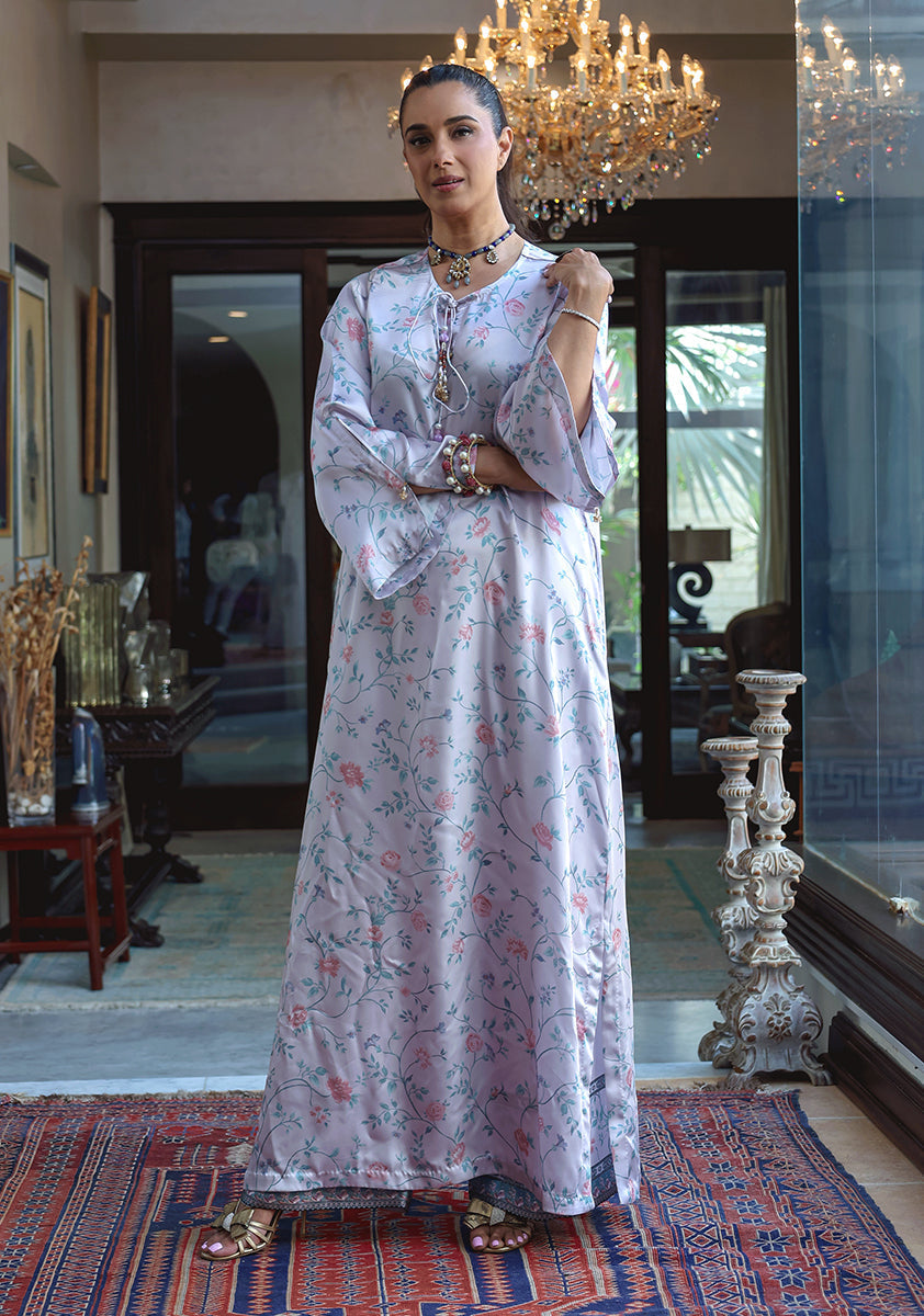 Huma Adnan - Nazia - Kaftan - Steel Grey - Silk - 2 Piece
