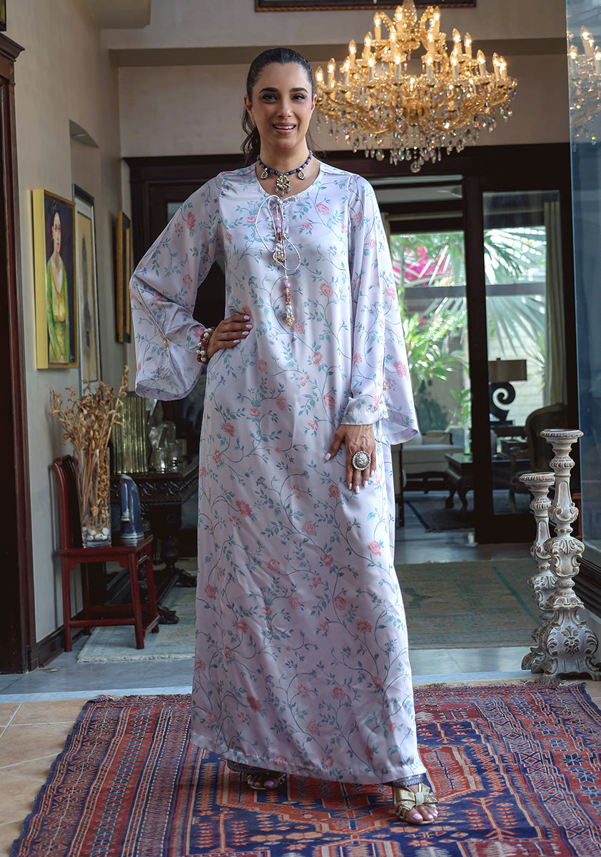 Huma Adnan - Nazia - Kaftan - Steel Grey - Silk - 2 Piece