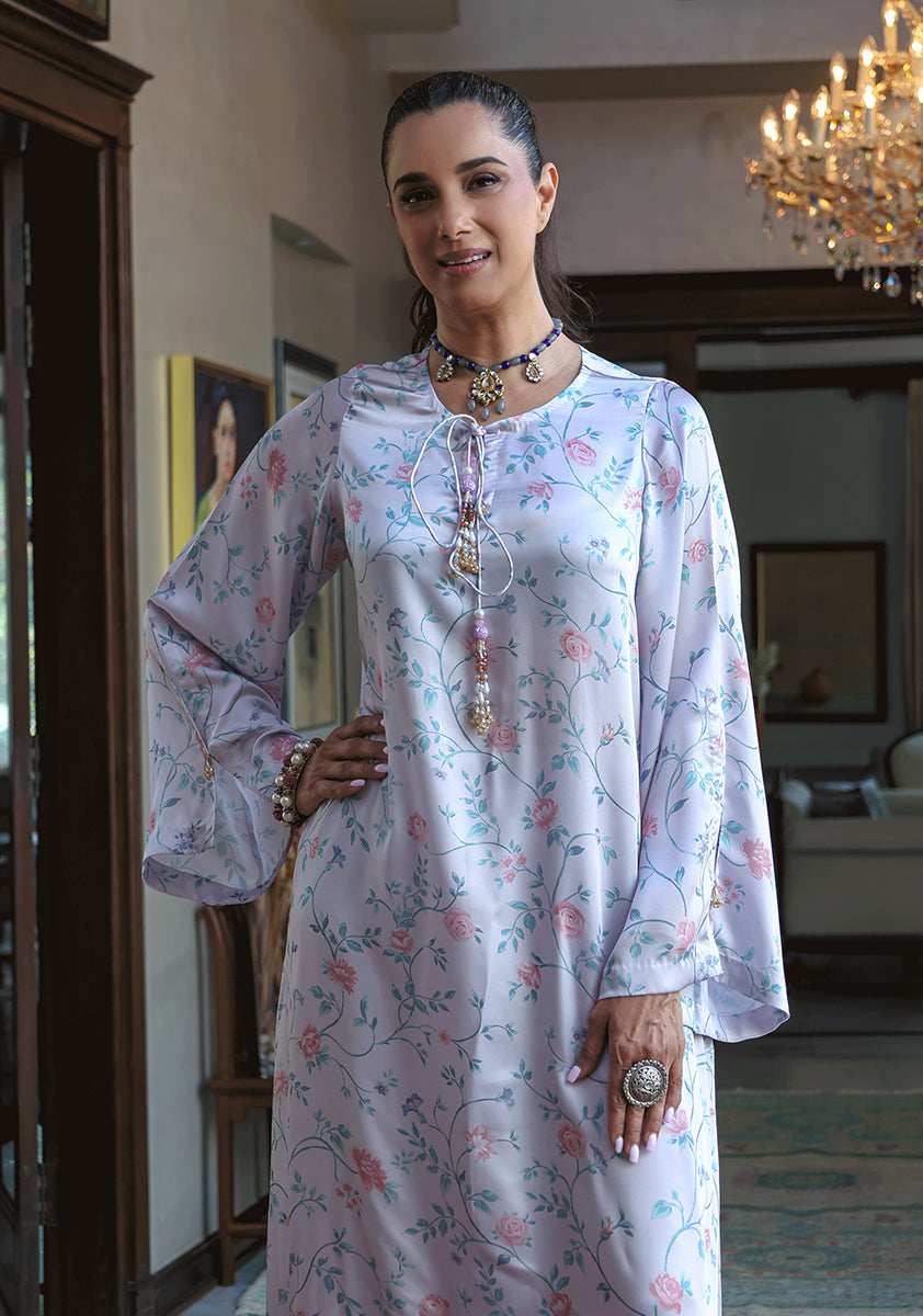 Huma Adnan - Nazia - Kaftan - Steel Grey - Silk - 2 Piece