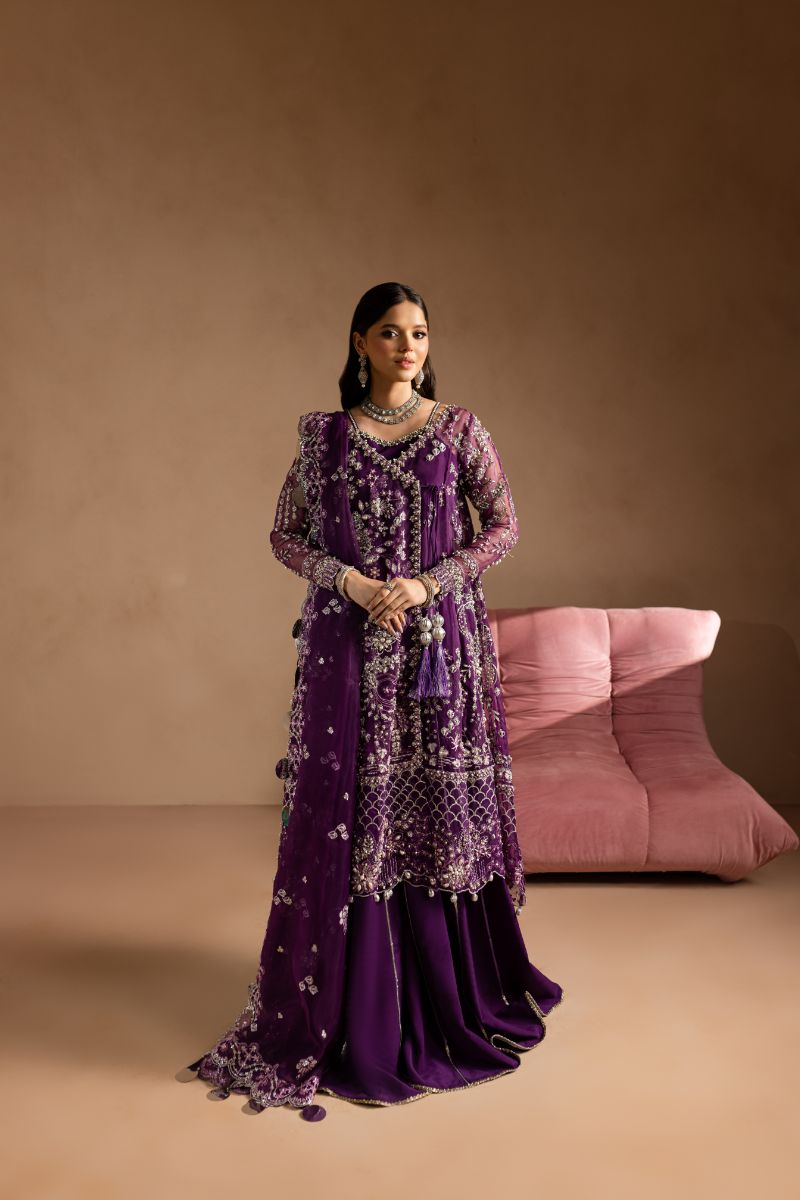 Maria Osama Khan - Sheesham - ANGRAKHA & SHARARA - VIOLET - ORGANZA & PK RAWSILK - 4 Piece